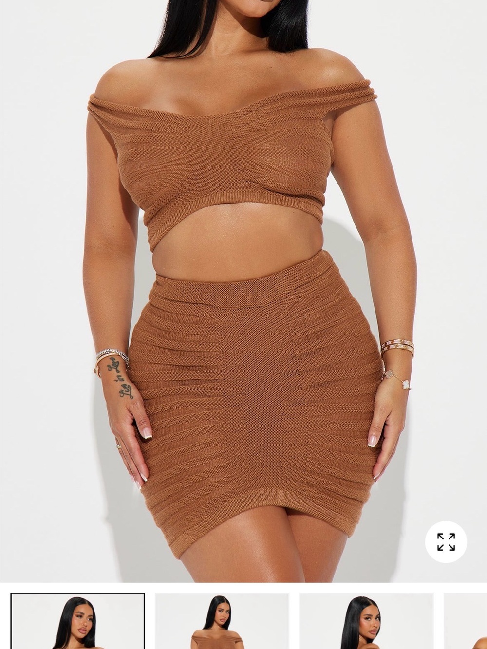 New Fashion Nova - Mocha Ribbed Knit Mini Skirt set